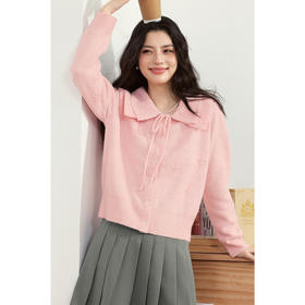 【严选】诗凡黎双层娃娃领羊毛针织衫2025春新品时尚洋气百搭宽松钩花毛衣7G1130401