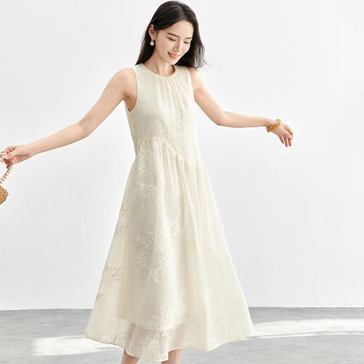 【内购】通勤优雅浪漫肌理感圆领不规则分割拼接垂坠A字无袖背心连衣裙-151L58207 商品图1