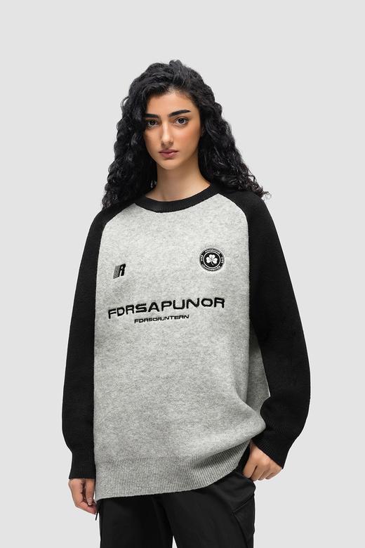 FDR 国潮美式插肩拼接圆领毛衣男女秋冬季潮牌情侣印花针织衫上衣 商品图5