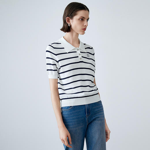 EITIE爱特爱夏季新款条纹显瘦百搭针织衫7701407 商品图3