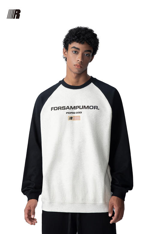 FDR 美式复古拼接发泡印花圆领卫衣男女春秋季国潮情侣装插肩上衣 商品图5