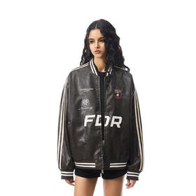 FDR官方店 徽章织带PU皮加厚棒球服外套男女春季美式情侣皮衣夹克