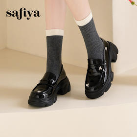 预售10天发|Safiya/索菲娅2025鬼马少女甜酷英伦风粗跟漆皮厚底增高乐福鞋SFD1112173