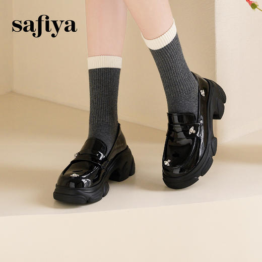 预售10天发|Safiya/索菲娅2025鬼马少女甜酷英伦风粗跟漆皮厚底增高乐福鞋SFD1112173 商品图0