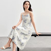 【内购】优雅气质通勤印花提花缎面镂空V领收腰A字吊带长裙-151L58151 商品缩略图1