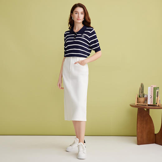 EITIE爱特爱夏季新款条纹显瘦百搭针织衫7701407 商品图8