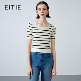 EITIE爱特爱春季新款撞色条纹显瘦百搭基础简约针织衫7701411