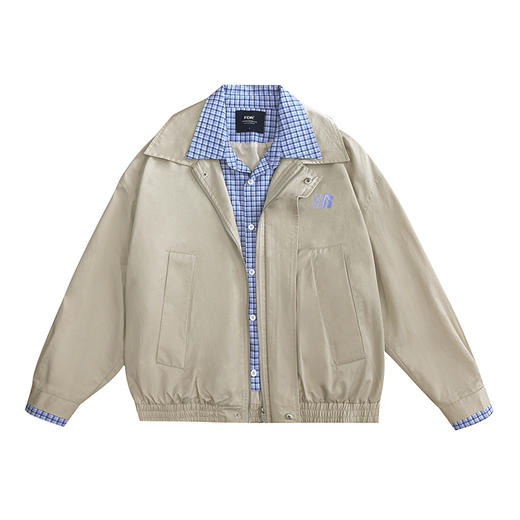 FDR官方店 撞色拼接格子假两件夹克外套男女春季翻领情侣开衫上衣 商品图4