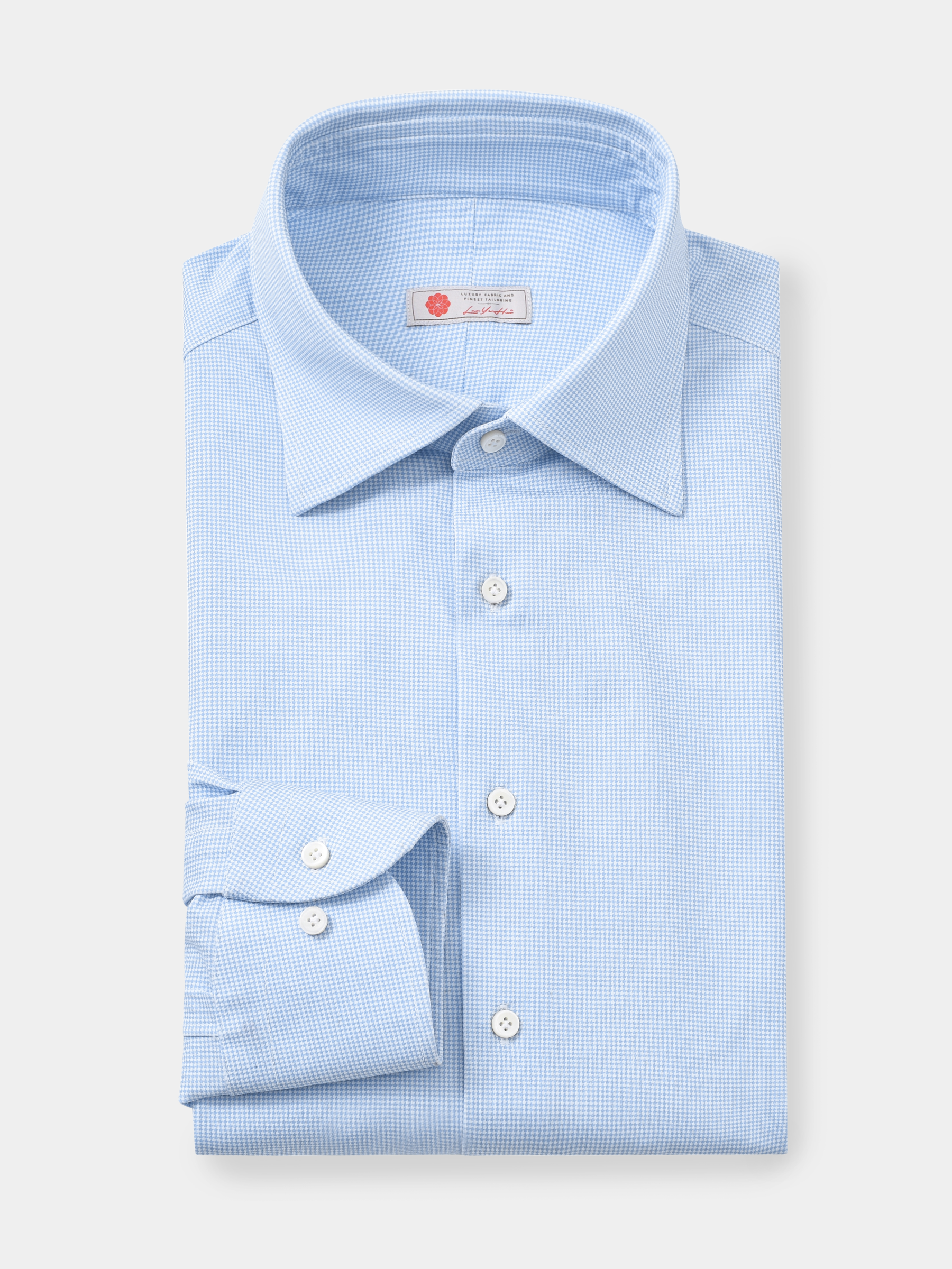 AhhhCotton 100支双股浅蓝千鸟格意式工艺衬衫