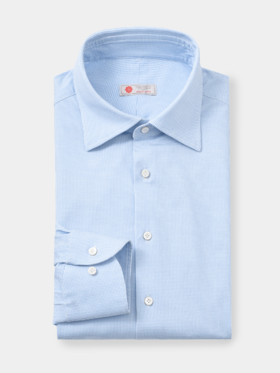 AhhhCotton 100支双股浅蓝千鸟格意式工艺衬衫