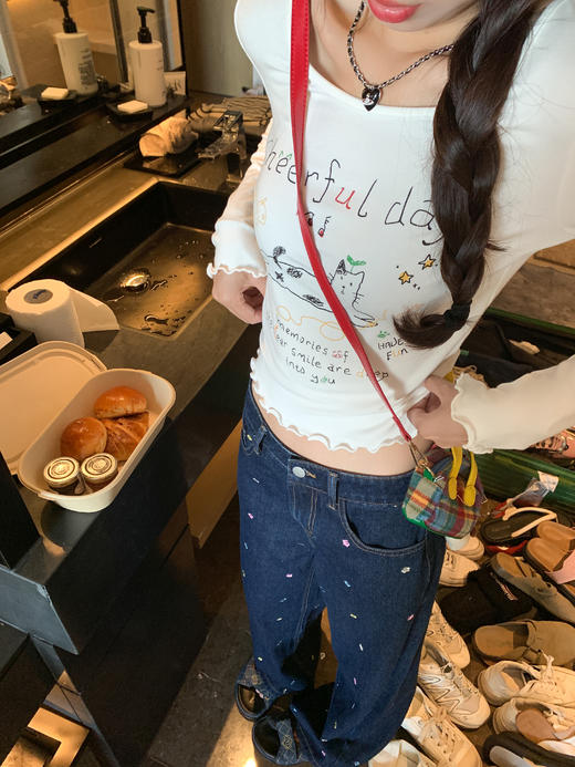 【89元任选2件】新品现货秒杀！卖完下架不再补 ！微信粉丝打折价！！猫咪字母印花修身短款T恤6.19 商品图6