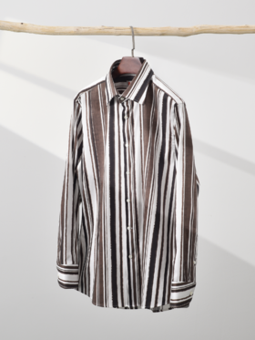 AhhhCotton 100支双股水墨咖啡棕条纹意式工艺衬衫