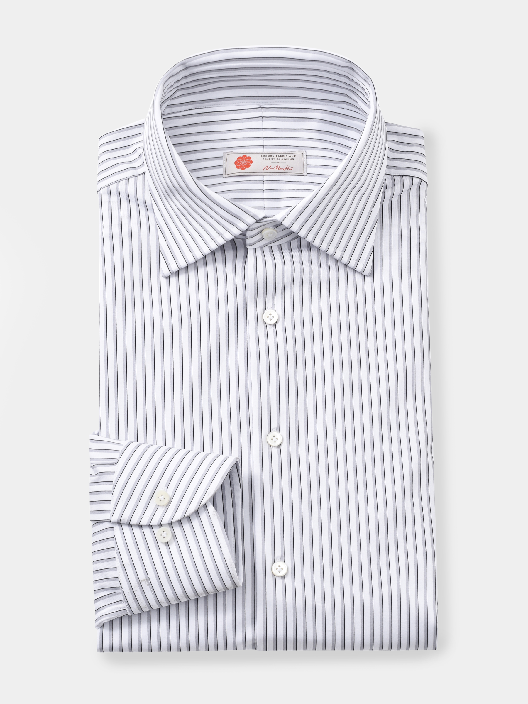 AhhhCotton 100支双股灰黑条纹意式工艺衬衫