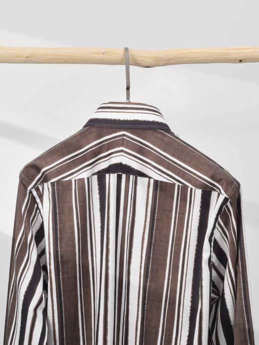 AhhhCotton 100支双股水墨咖啡棕条纹意式工艺衬衫 商品图3