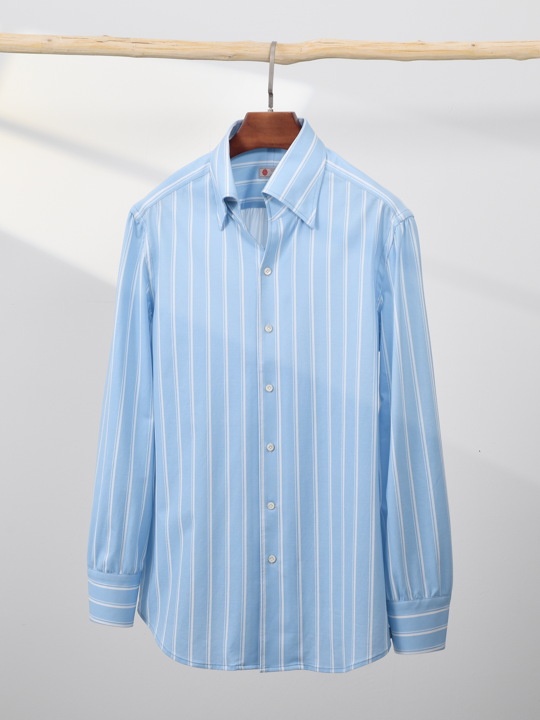 AhhhCotton 100支双股浅蓝超宽条纹意式工艺衬衫