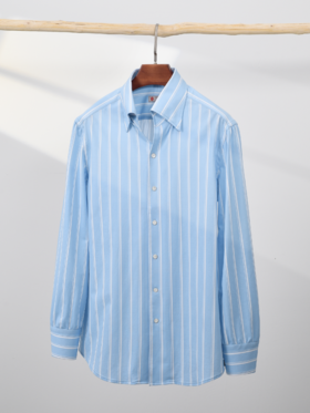 AhhhCotton 100支双股浅蓝超宽条纹意式工艺衬衫