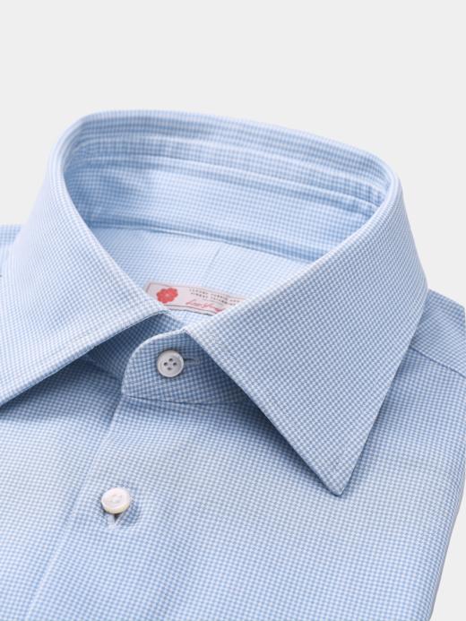 AhhhCotton 100支双股浅蓝千鸟格意式工艺衬衫 商品图1
