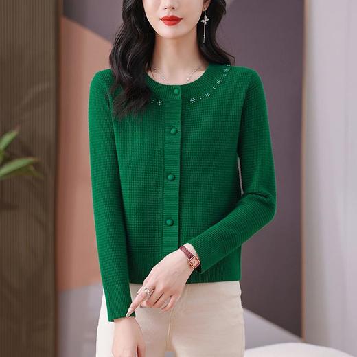 CC-101-56280时尚圆领钉珠针织开衫女短款春装2025新款宽松单排扣显瘦毛衣外套 商品图1