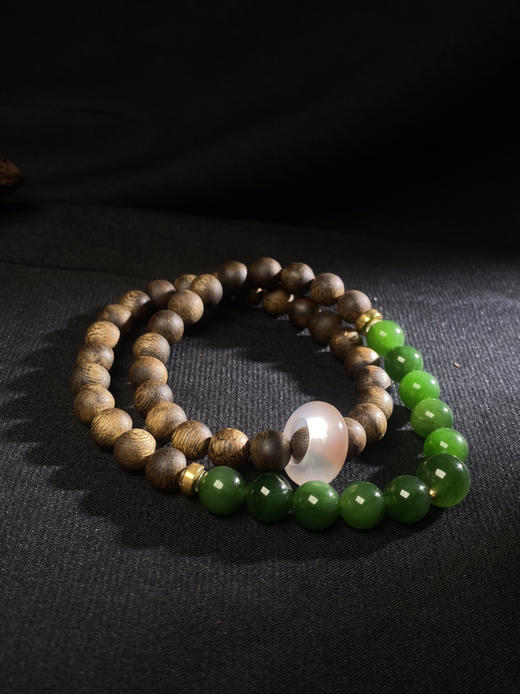 XY0011沉香DIY碧玉双圈手链手持 商品图0