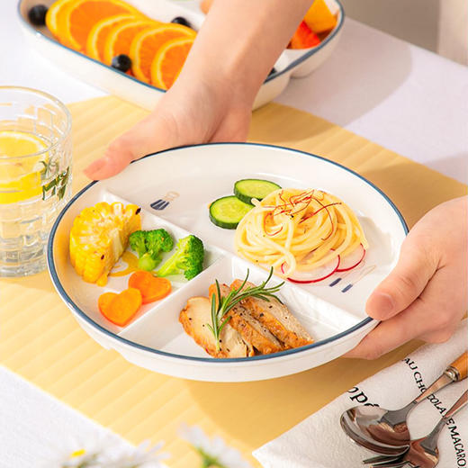 【摩登分餐盘】陶瓷早餐分格餐盘儿童家用可爱宝宝一人食餐具大人减脂盘子 商品图0
