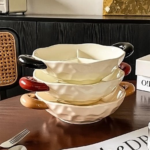 【轻奢双耳分格盘】陶瓷双耳分格盘家用菜盘水果盘子菜碟子零食盘2025新款轻奢 商品图8