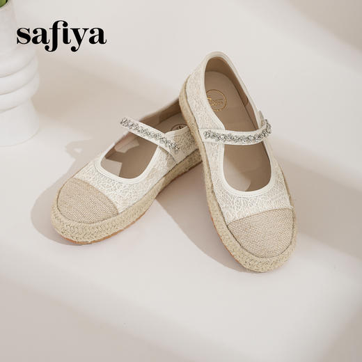 预售10天|Safiya/索菲娅2025休闲编织蕾丝一字带百搭玛丽珍渔夫鞋SFD1111082 商品图7