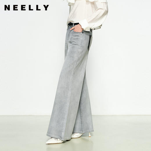 NEELLY纳俪商场同款春季新款时尚高级灰调牛仔裤女直筒阔腿长裤N25031H01139 商品图0