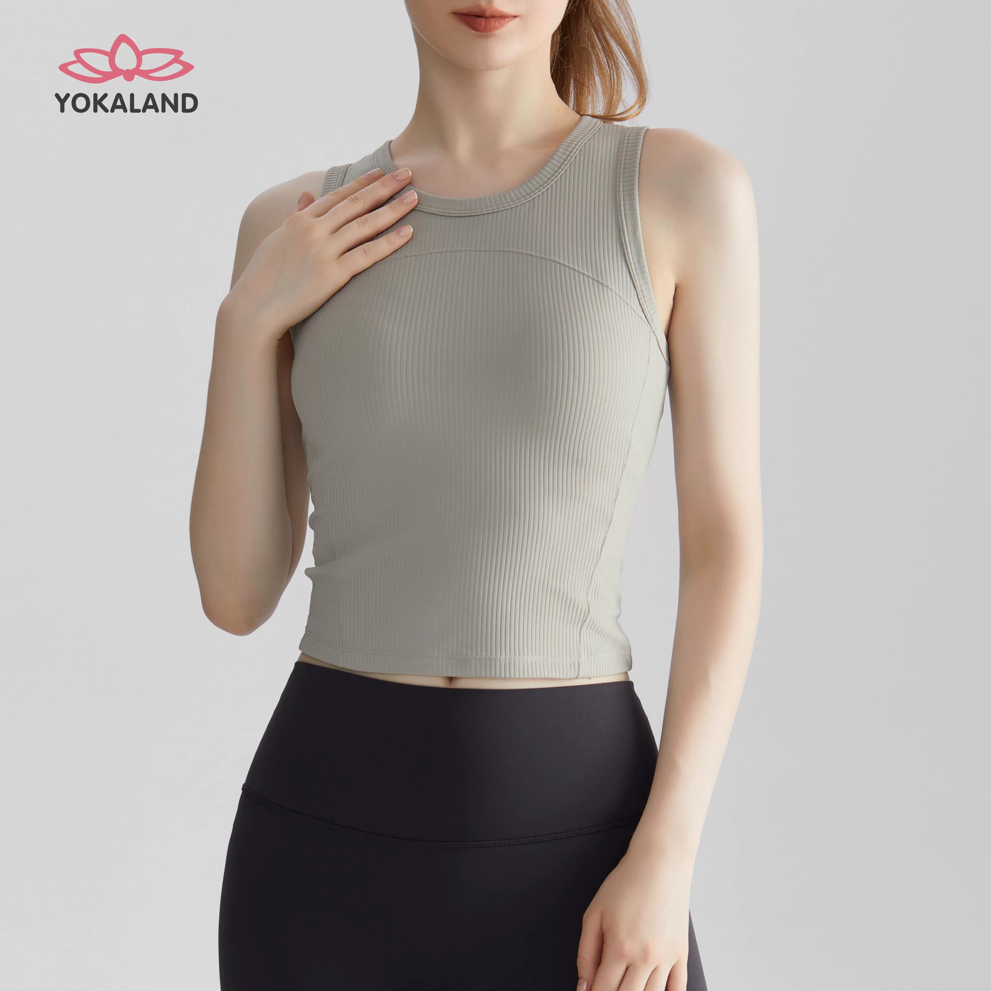 YOKALAND运动背心女ABW001一体固定杯高强度防震长款健身背心