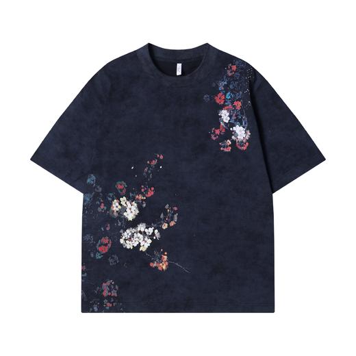 T2299夏季新款时尚个性国潮扎染印花花朵圆领短袖T恤百搭潮流重磅上衣 商品图1