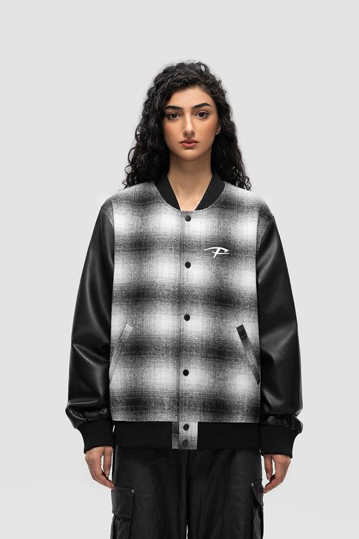 FDR 国潮美式格子毛呢棒球服外套男女春秋季高街情侣宽松上衣夹克 商品图1