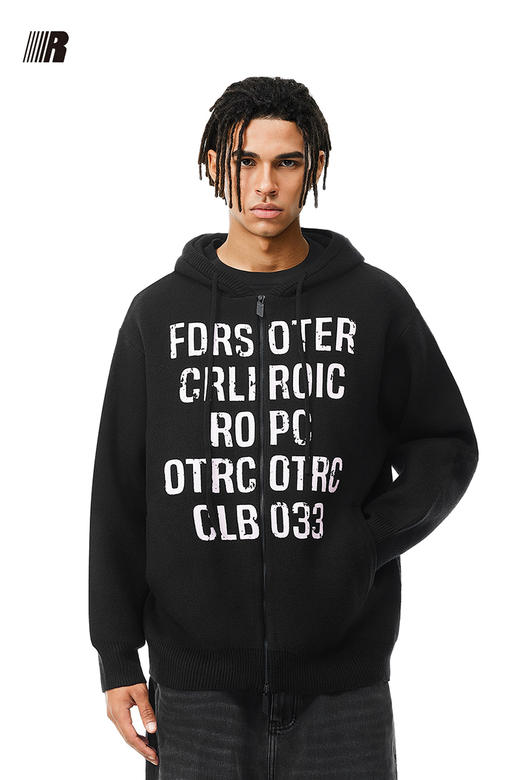 FDR官方店 斑驳字体拉链毛衣男女秋冬季美式街头拉链开衫外套上衣 商品图4