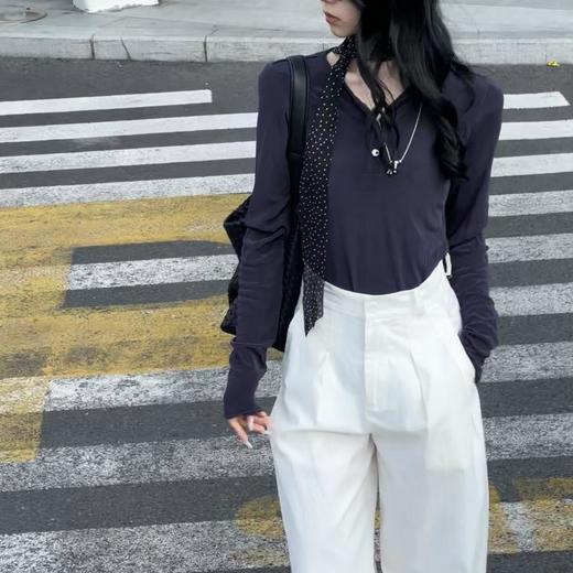 顺丰包邮洛诗琳90838超舒适气质V领纯色醋酸长袖T恤上衣10281 商品图2