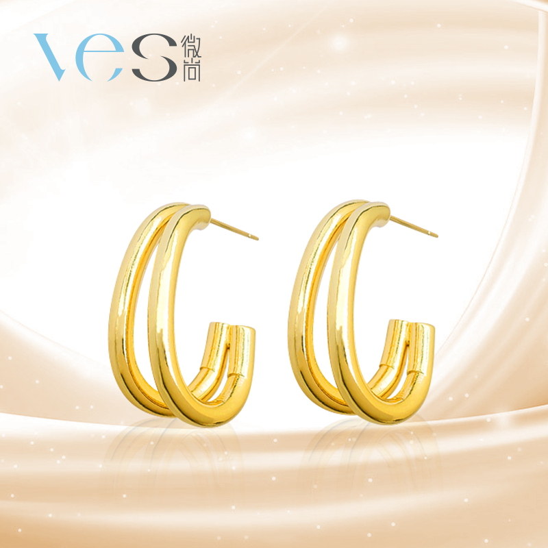 金色C圈高级感银925耳钉