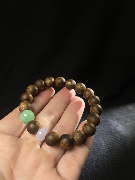 XY0012原创沉香+翡翠紫绿圆珠手串 商品图3