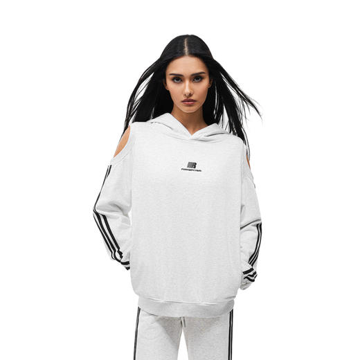 FDR官方店 镂空挖肩连帽卫衣女秋季织带撞色宽松运动上衣帽衫 商品图2