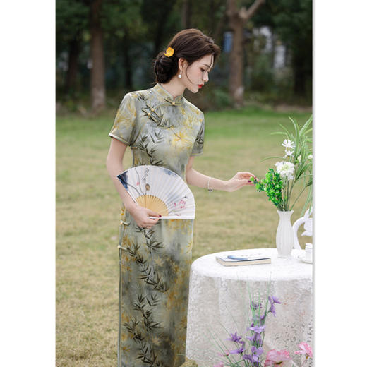 老上海复古中国风长款短袖旗袍2025春夏新款年轻女士传统中式旗袍SYK21975 商品图2