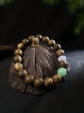 XY0012原创沉香+翡翠紫绿圆珠手串