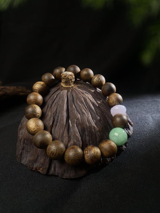 XY0012原创沉香+翡翠紫绿圆珠手串 商品图0