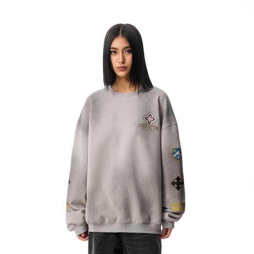 FDR官方店 复古喷脏圆领休闲卫衣男女春季重磅情侣装宽松运动上衣 商品图0