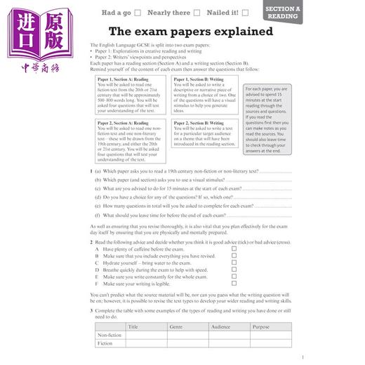 【中商原版】Pearson Revise 培生AQA GCSE英语语言复习练习册 AQA GCSE English Language Revision Workbook 2025 2026 exams 商品图2