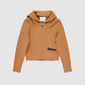 PHILIPPE MODEL 女士字母徽标印花混纺羊毛半拉链针织衫 棕色 SWCD MR35 60