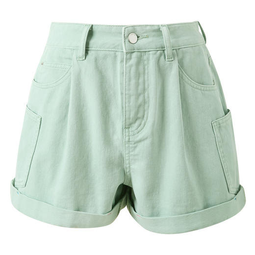 三彩2025春季新款纯棉牛仔短裤薄荷绿口袋热裤卷边休闲M 商品图4