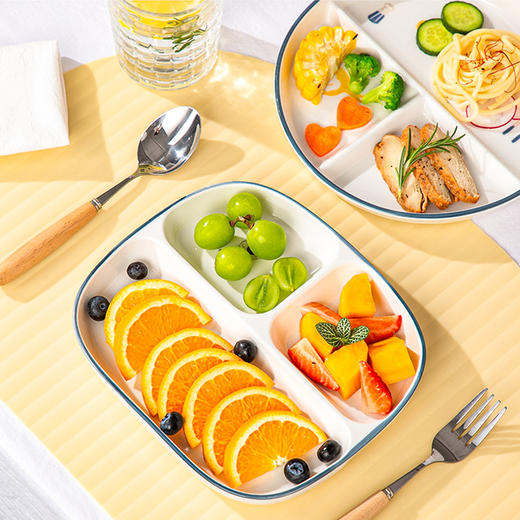 【摩登分餐盘】陶瓷早餐分格餐盘儿童家用可爱宝宝一人食餐具大人减脂盘子 商品图2