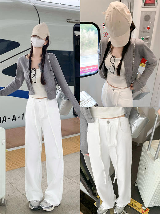 <曾小咸推荐>灰色开衫白色吊带白色裤子 商品图0