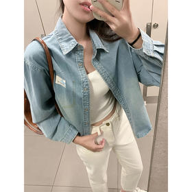 <曾小咸推荐>百搭休闲蓝色翻领宽松牛仔衬衫