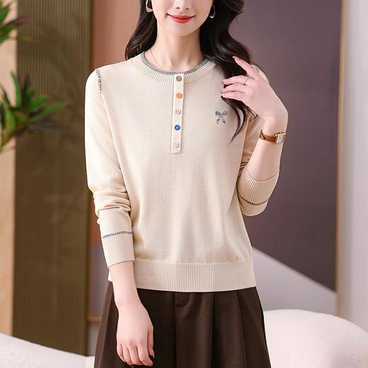 CC-101-56260早春设计感圆领薄款针织衫女2025春季新款好看洋气长袖打底上衣女 商品图3