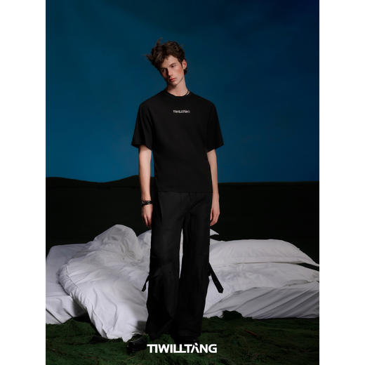 启世录TIWILLTANG“秩影磁场”烫钻垂感文字印花圆领T恤短袖男 商品图4