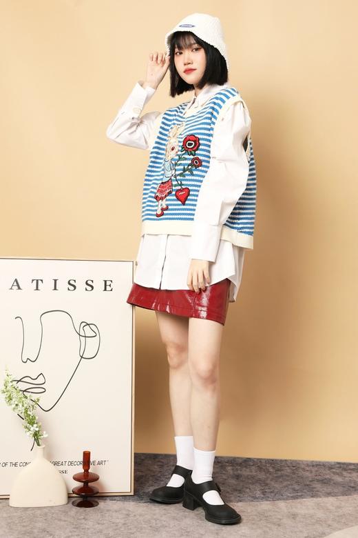 Stay2Weeks 条纹兔子刺绣圆领针织背心 15625 商品图1
