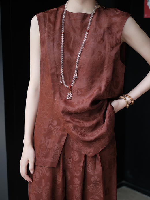 瑕疵|盛唐牡丹 |红云纱圆领上衣[特价品] 商品图0