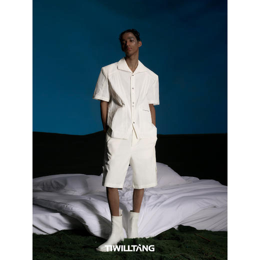 启世录TIWILLTANG“菱晶越境”菱形曲线分割短袖衬衫男夏拼接上衣 商品图4